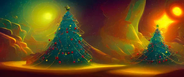 Artistic concept painting of a beautiful christmas tree, background 3d illustration.