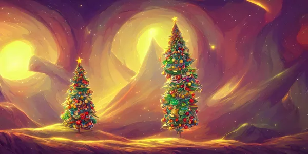 Artistic concept painting of a beautiful christmas tree, background 3d illustration.