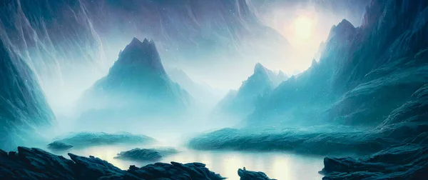 Artistic concept painting of a beautiful river landscape, background 3d illustration.