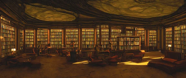 Artistic concept painting of a beautiful library interior, background 3d illustration.
