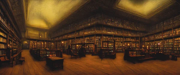 Artistic concept painting of a beautiful library interior, background 3d illustration.