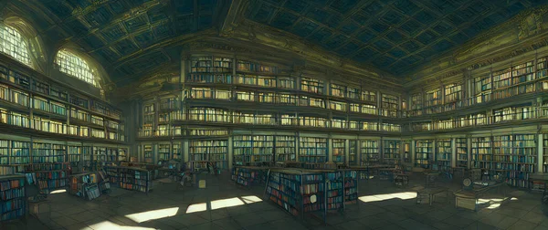 Artistic concept painting of a beautiful library interior, background 3d illustration.