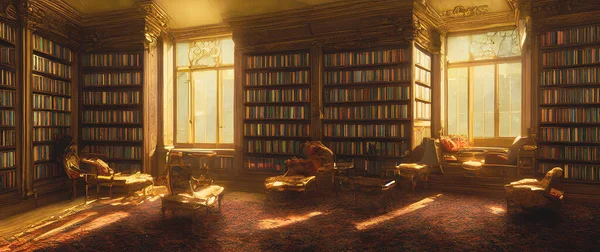 Artistic concept painting of a beautiful library interior, background 3d illustration.