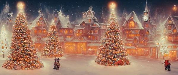 Artistic concept painting of a Christmas street at night, background illustration.
