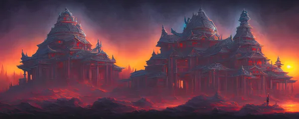 Artistic concept painting of a beautiful fantasy temple, background illustration.