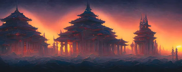 Artistic concept painting of a beautiful fantasy temple, background illustration.