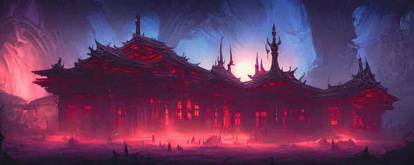 Artistic concept painting of a beautiful fantasy temple, background illustration.