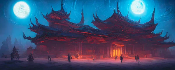 Artistic concept painting of a beautiful fantasy temple, background illustration.