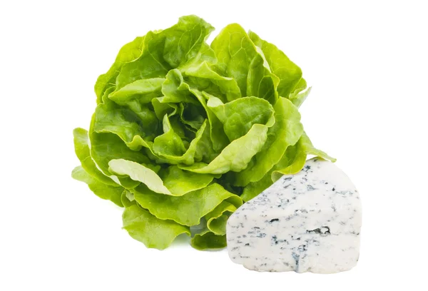 Salad leaves and cheese with blue mould — Stock Photo, Image