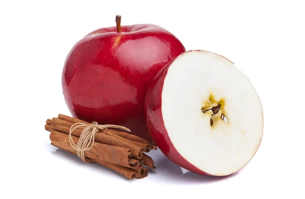 Apples and cinnamon on white background — Stock Photo, Image