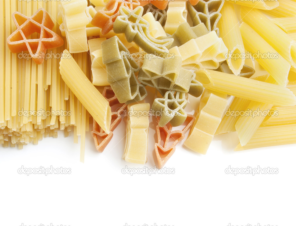 Colorful pasta on a white background