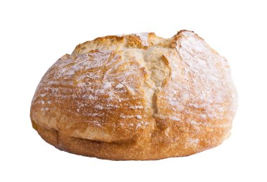 Beyaz üzerine izole edilmiş büyük bir somun ekmek.