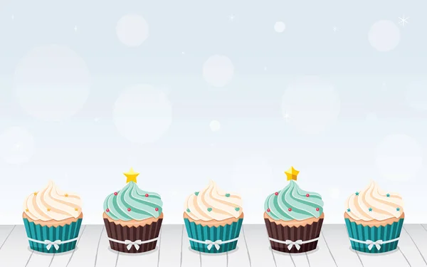 Set Von Frohe Weihnachten Und Frohes Neues Jahr Cupcakes Frohe — Stockvektor