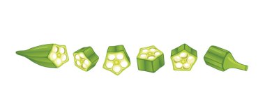 Genç bayan parmağı ya da beyaz arka planda yeşil bamya dilimleri.