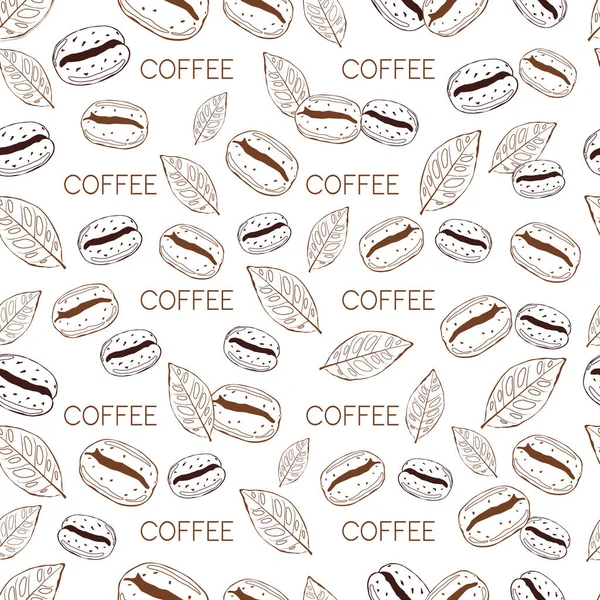 Kávová Zrna Listy Izolované Bílém Pozadí — Stockový vektor