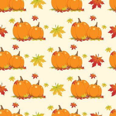 Sarı arka planda balkabağı ve akçaağaç yaprakları. Sonbahar arkaplanı.