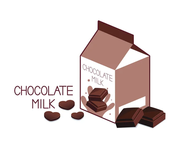 Caja Cartón Leche Chocolate Con Trozo Una Barra Chocolate Aislada — Vector de stock