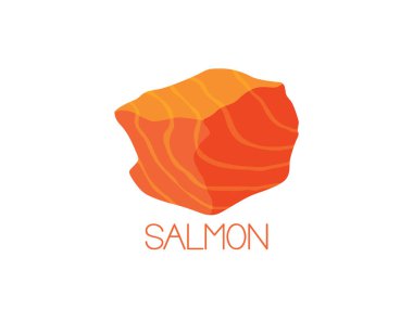 Beyaz arkaplanda izole edilmiş metni olan ham somon balığı.