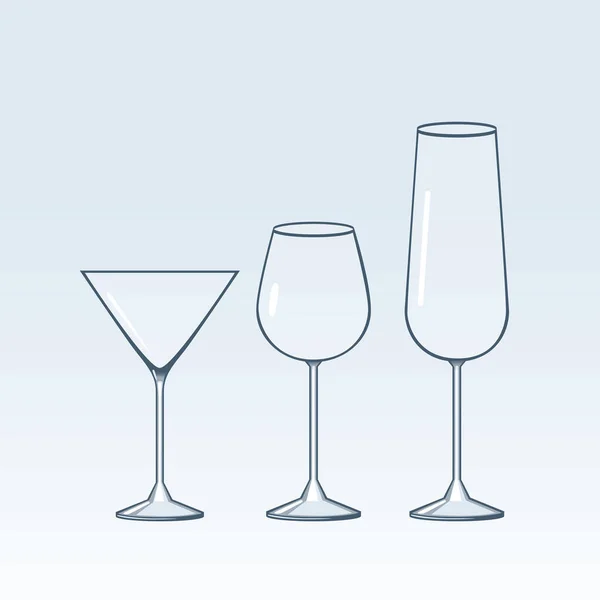 Verres Martini Verres Vin Verre Champagne Isolé Sur Fond Dégradé — Image vectorielle