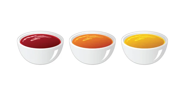 Sauce Tomate Sauce Chili Sauce Moutarde Dans Bol Isolé Sur — Image vectorielle