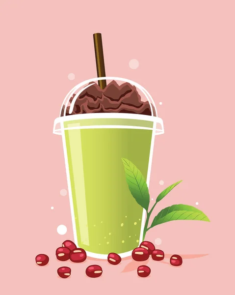 Green Tea Frappe Red Bean Paste Take Way Cup Green — Stockvektor