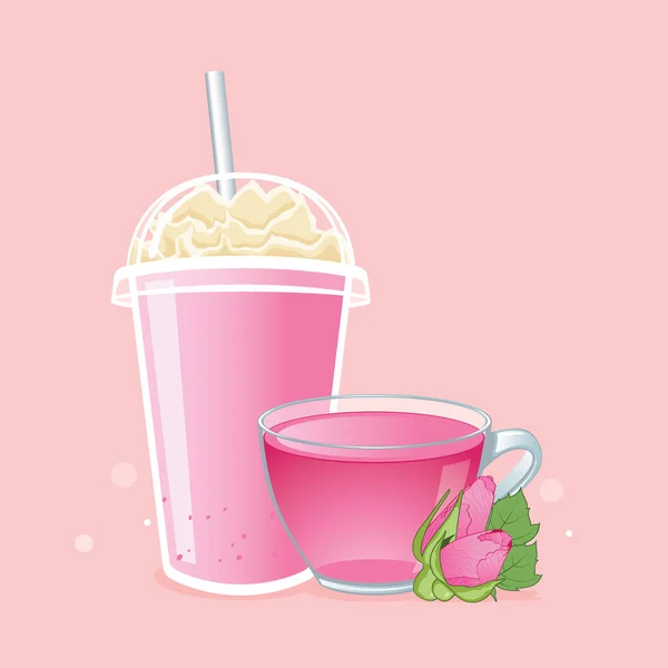 Розовый Сок Фраппе Взять Путь Чашку Чашкой Розового Сока Розовый — стоковый вектор