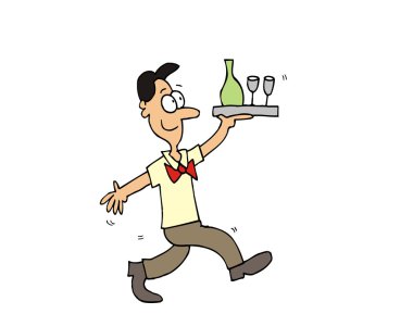 karikatür vektör garson tepsisi ile