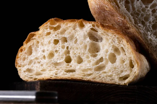 Fresh Bread Cut Half Black Background Stok Gambar Bebas Royalti