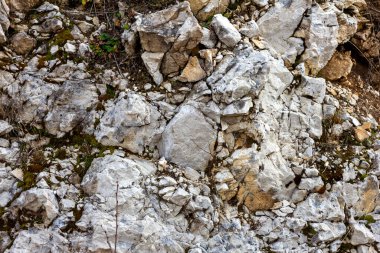 Dağlık bir bölgede, sonbahar, bulutlu bir günde, taştan bir plato..