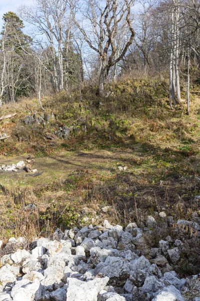 Kamienny Płaskowyż Górskim Terenie Jesień Zachmurzony Dzień — Zdjęcie stockowe