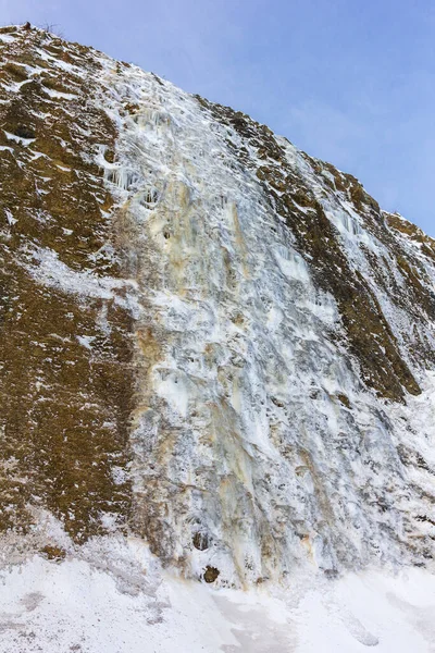 Natural Natural Stone Road Canyon Wall Covered Snow Ice Close — Stock Photo, Image