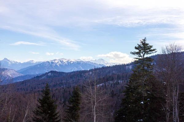 Berg Panoramautsikt Över Den Bergiga Terrängen Solig Vinterdag Promenader Och — Stockfoto