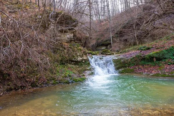 Natural Riverbed Waterfalls Mountain River Autumn Natural Park Walking Picturesque — Stockfoto