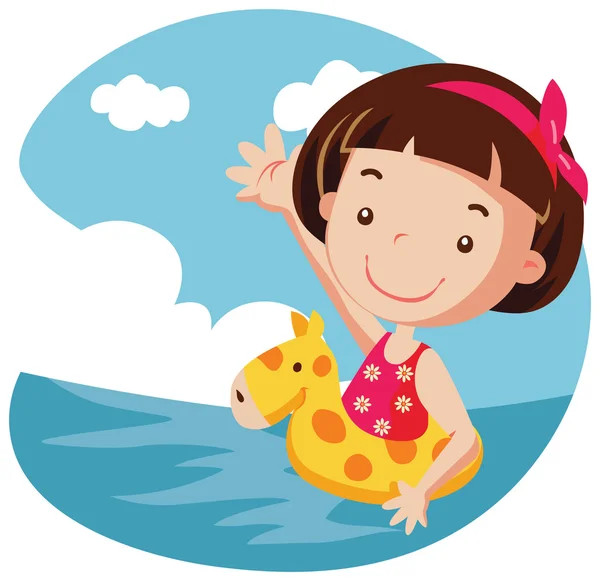 Girl in yellow air buoy. vector illustration — Stock Vector