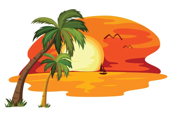 Summer sunset tropical landscape. vector illustration — Stock Vector