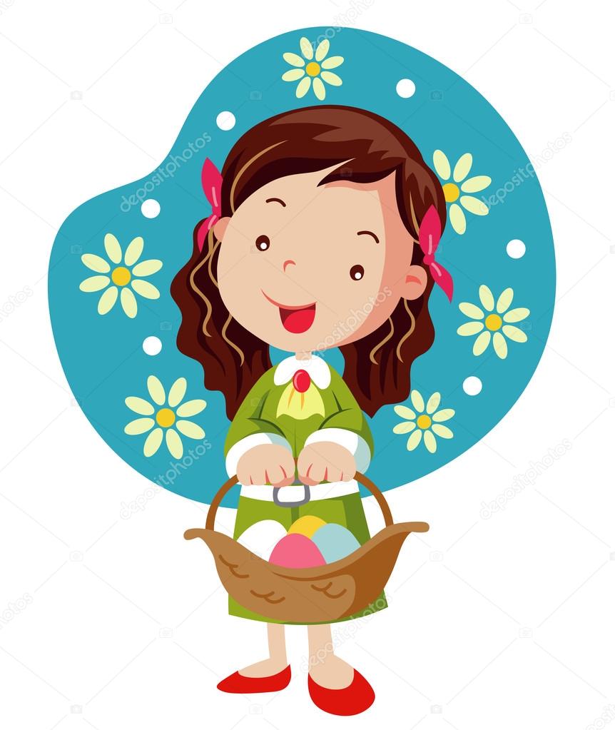 Girl hold basket with easter eggs