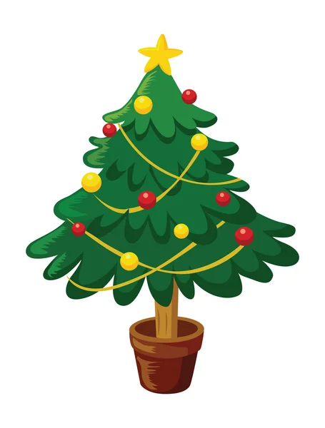 Christmas tree with glowing star and decorations. — Stock Vector