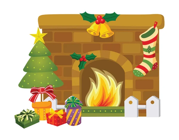 Christmas decoration around the fireplace — Stock Vector