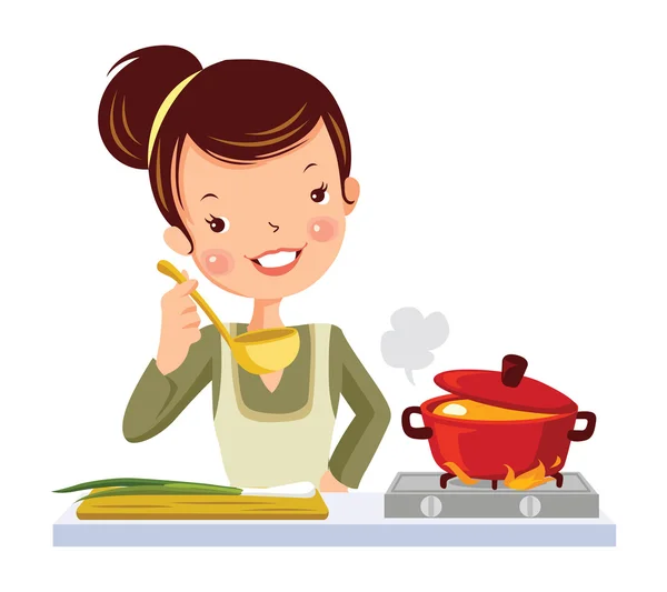 Dibujos animados glamour chica en la cocina . — Vector de stock