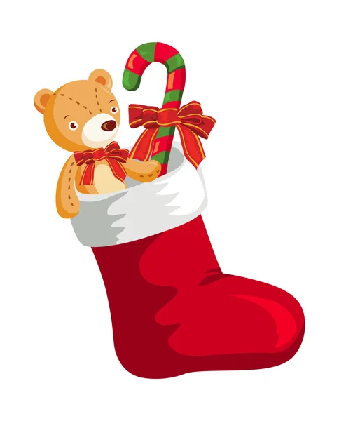 Christmas stocking with gifts — Stock Vector