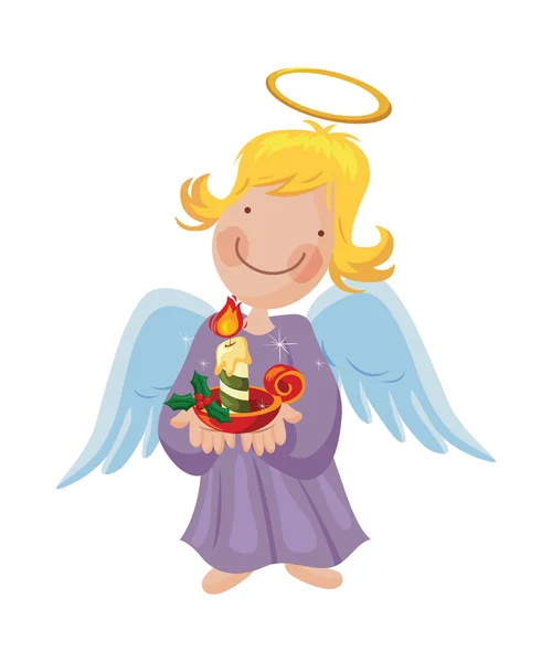 Angel girl segurando uma vela queimando Natal em sua mão — Vetor de Stock