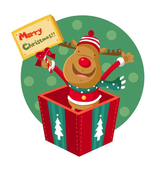 Rudolph está en una caja de regalo — Vector de stock