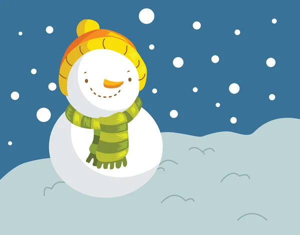 Carino pupazzo di neve e sfondo invernale — Vettoriale Stock