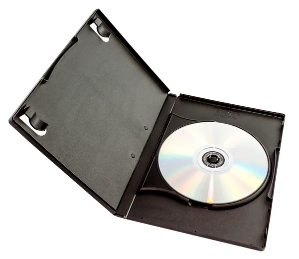 Black DVD case with disk inside isolated — Stock Photo, Image