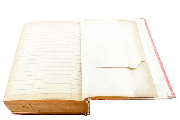 Abrir livro antigo com linha isolada no fundo branco — Fotografia de Stock
