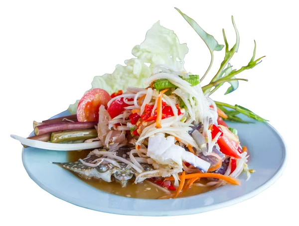 Thai papaya spicy salad or Som Tum with blue crab — Stock Photo, Image
