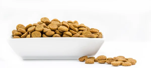 Voeding voor de hond in een kom op witte achtergrond — Stockfoto