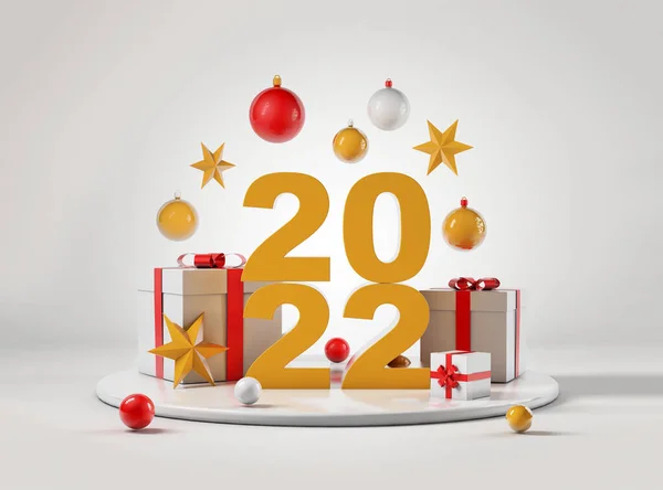Neujahr 2022 Mit Weihnachtsdekoration Und Geschenkschachteln — Stockfoto