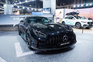 BARCELONA, SPAIN -10.07.2021 Otomobil Sergisi Barcelona 2021. Mercedes AMG. Mercedes marka sergisi