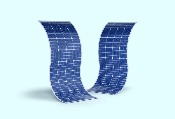 Panneaux Solaires Flexibles Isolés Sur Fond Bleu — Photo